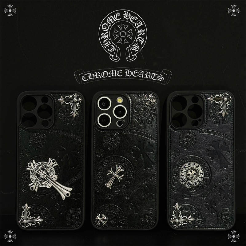 New Crow Heart Leather Phone Case 17Promax Trendy Brand Cross 11 Suitable for Apple 12 Protective Case Cross-Border