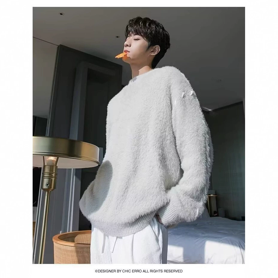 Осенний и зимний новый американский тяжелый трикотажный топ свободный ретро мягкий клейкий дизайн