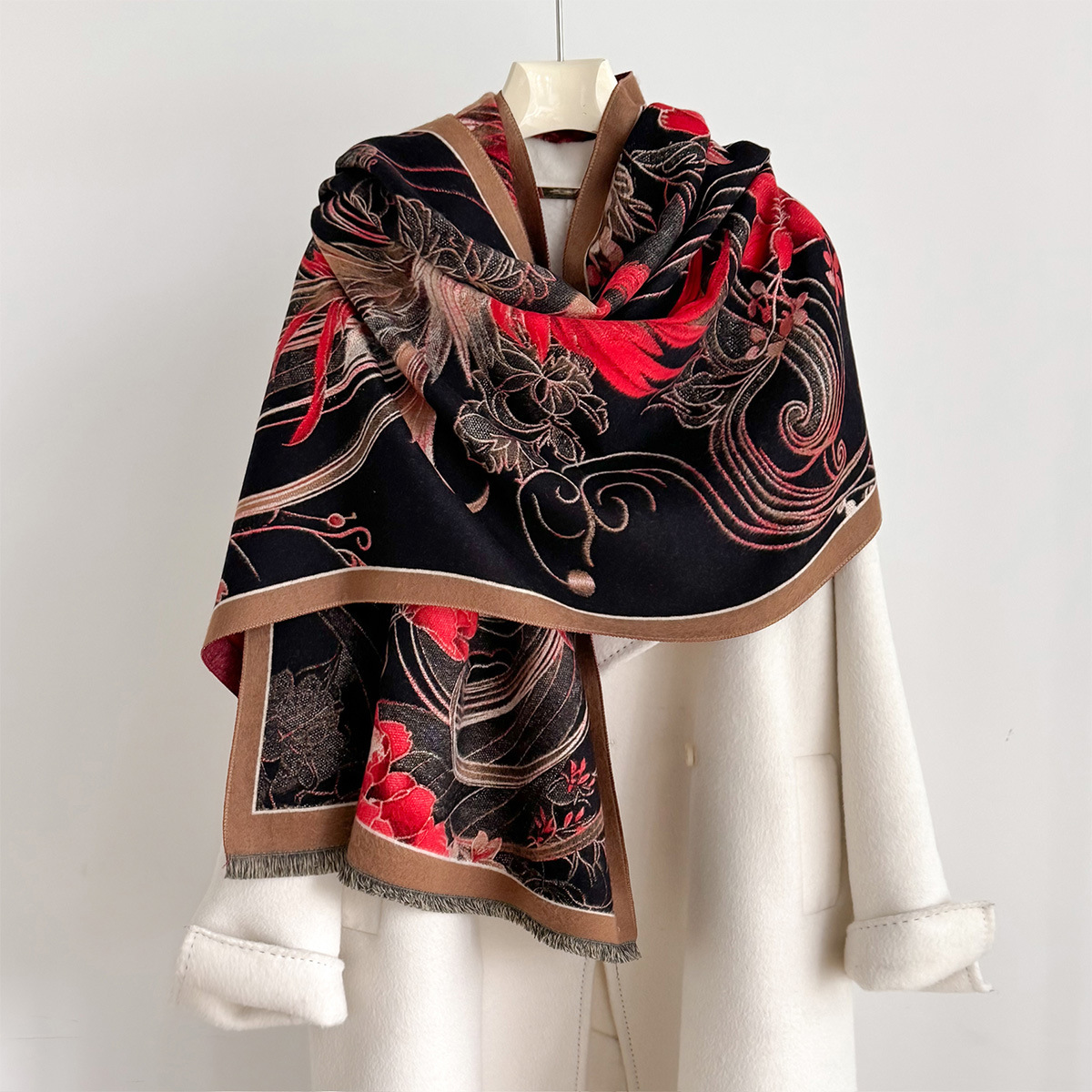 Nova Coleção Outono/Inverno 2026: Cachecol de Caxemira Feminino, Toque Sofisticado, Capa Leve e Luxuosa com a Letra H para o Inverno, Acessório Grosso e Quente para o Pescoço_voghion.com