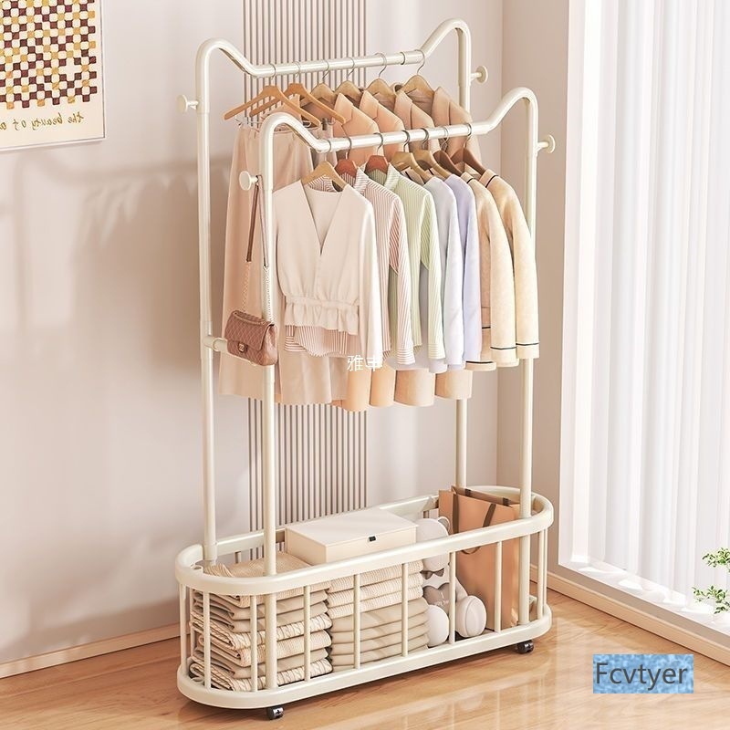 Clothes Rack Floor-Standing Vertical Clothes Rack Mobile Wheeled Rental Dormitory Storage Clothes Drying Rack Bathroom Cat Ear Floor-Standing Clothes Rack