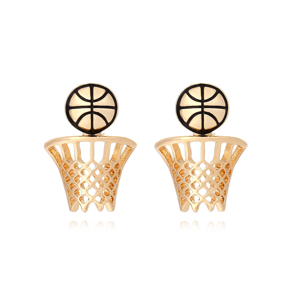 Fashion Gold Alloy Oil Dripping Basketball Hoop Earrings