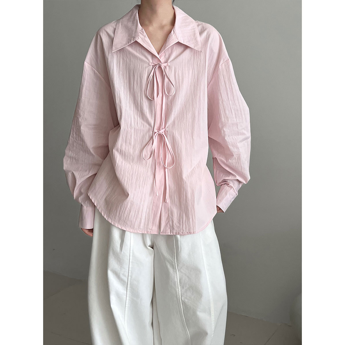 Lushi Korean Style Small Fresh Elegant Design Lace-Up Shirt Women's Early Autumn New Niche Loose Top 3715