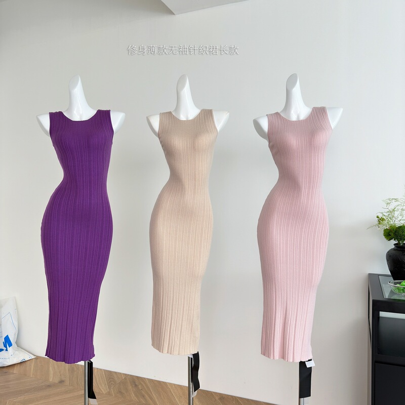 【Fart Shop】Warm and Elegant as Jade, Sleeveless Knitted Dress for Women, Early Spring Slim Fit, Stylish Bodycon Long Dress 【Fart Shop】Warm and Elegant as Jade, Sleeveless Knitted Dress for Women, Early Spring Slim Fit, Stylish Bodycon Long Dress