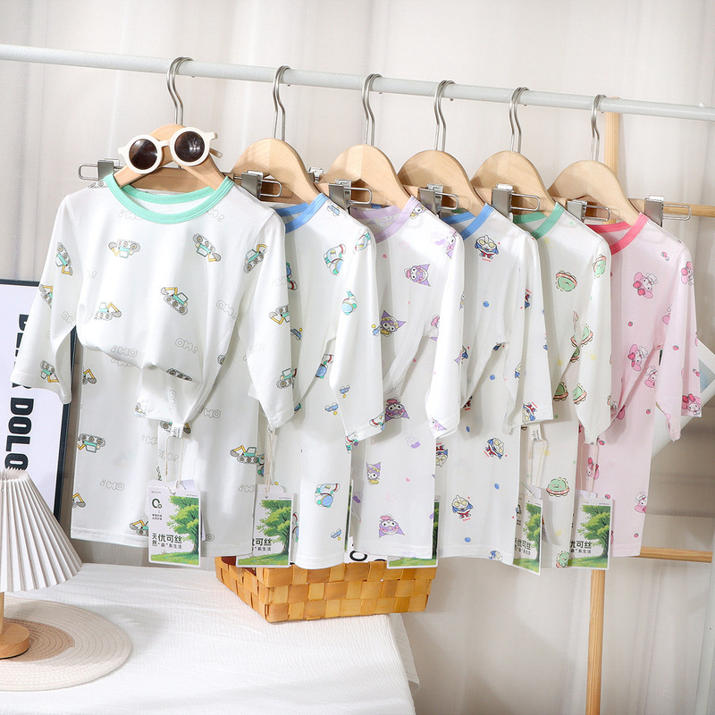 Children's Category a Summer Home Clothes Boys' Long-Sleeved Air-Conditioned Clothes Girls' Modal Pajamas Baby Clothes Cute and Fun