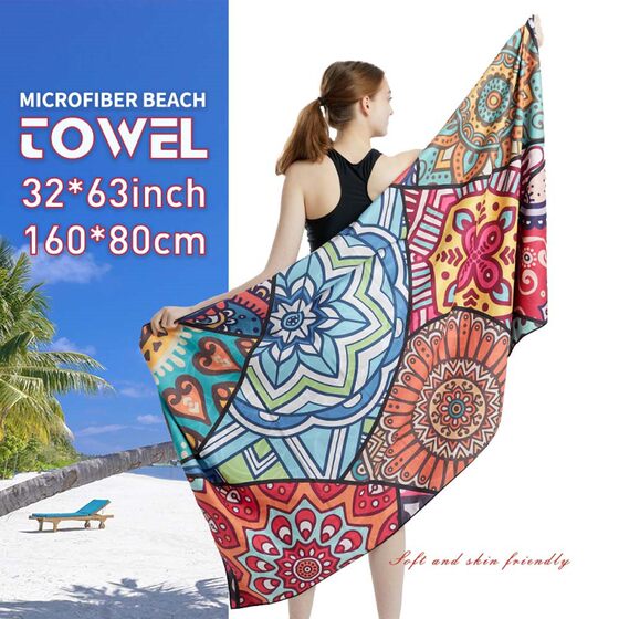 Microfiber Double-sided Fleece Beach Bath Towel Absorbent Quick-drying Printed Travel Towel Swimming Fitness Women's Quick-drying Towel