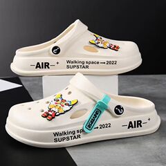 新款情侶休閒洞洞鞋男款外穿防滑防臭包頭拖鞋女超軟厚底學生夏季