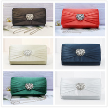 跨境时尚仿真丝褶皱手拿包随身链条晚宴包大容量多色百搭