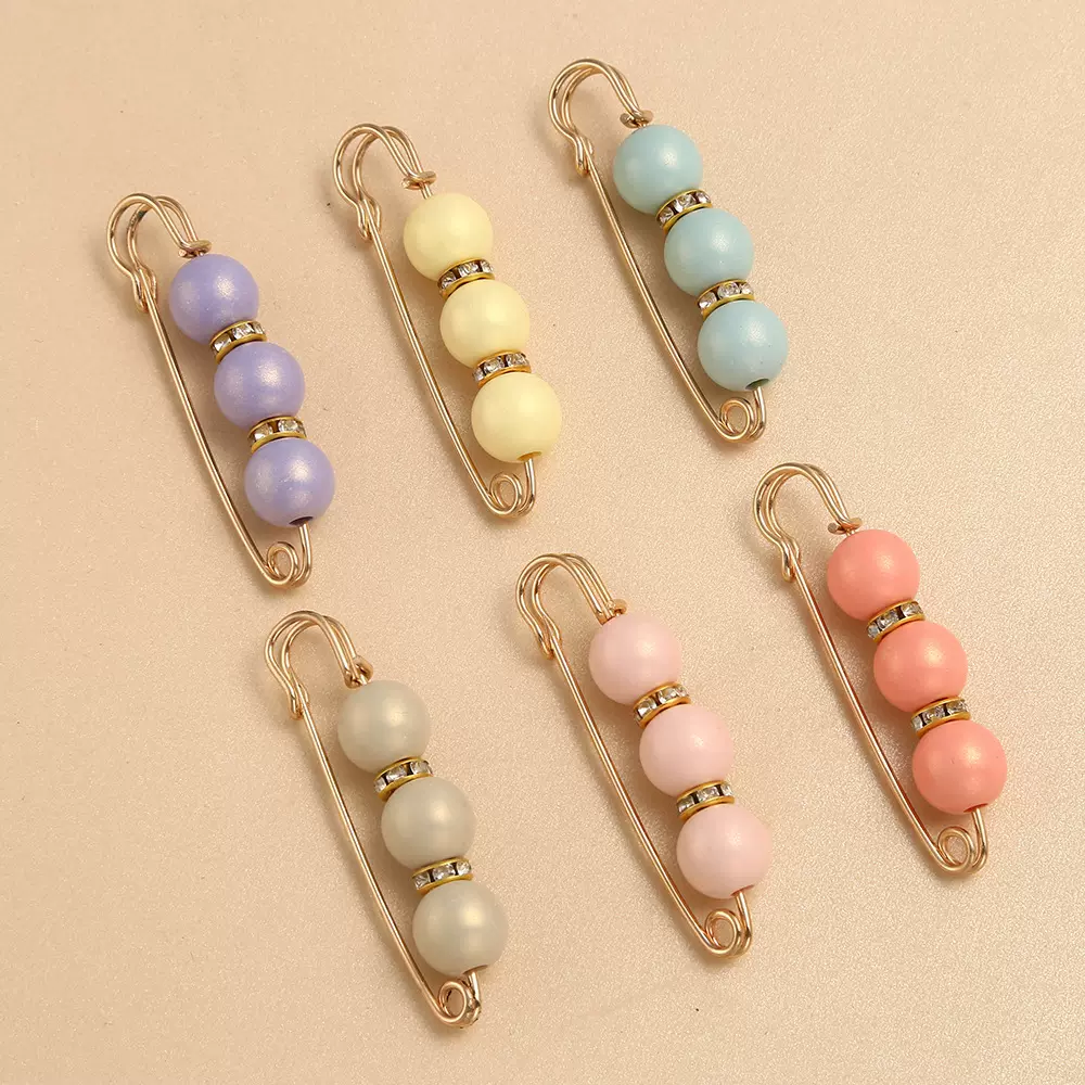 马卡龙色百搭收腰扣彩色珠头巾纱巾固定胸针裤子腰围改小收腰别针