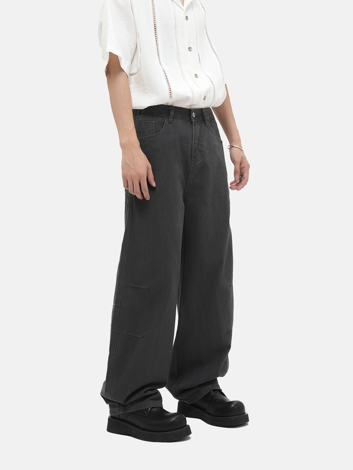 MTLCLOTHES para hombre | American High Street lavado diseño plisado holgado todo-fósforo machete jeans casual