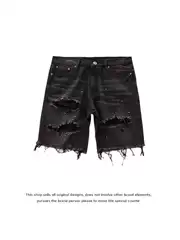Mens Distressed Denim Shorts Straight Fit Ripped Knee-Length Casual Jean Shorts