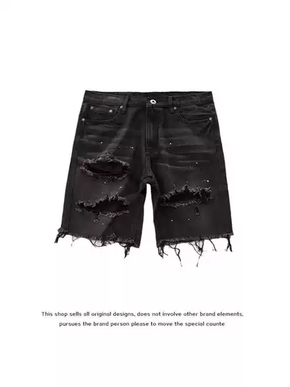 Mens Distressed Denim Shorts Straight Fit Ripped Knee-Length Casual Jean Shorts