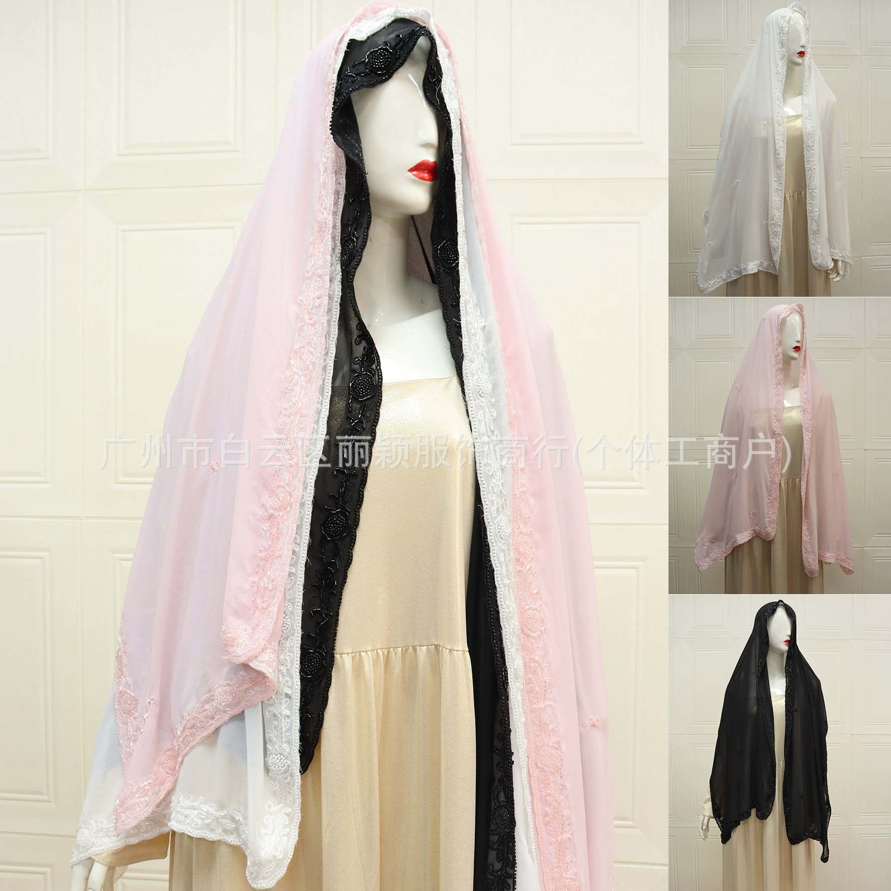 Мусильин кросс-бордер новый однотонный тяжелый шифоновый тюрбан с вышивкой бисером женский платок с вышивкой бисером для внешней торговли