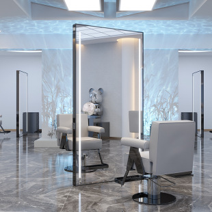 Bojue Hair Salon Mirror with Light, Barber Salon Special Floor-Standing Hair Cutting, Perming and Dyeing Mirror, Table Lamp Mirror, Double-Sided Mirror