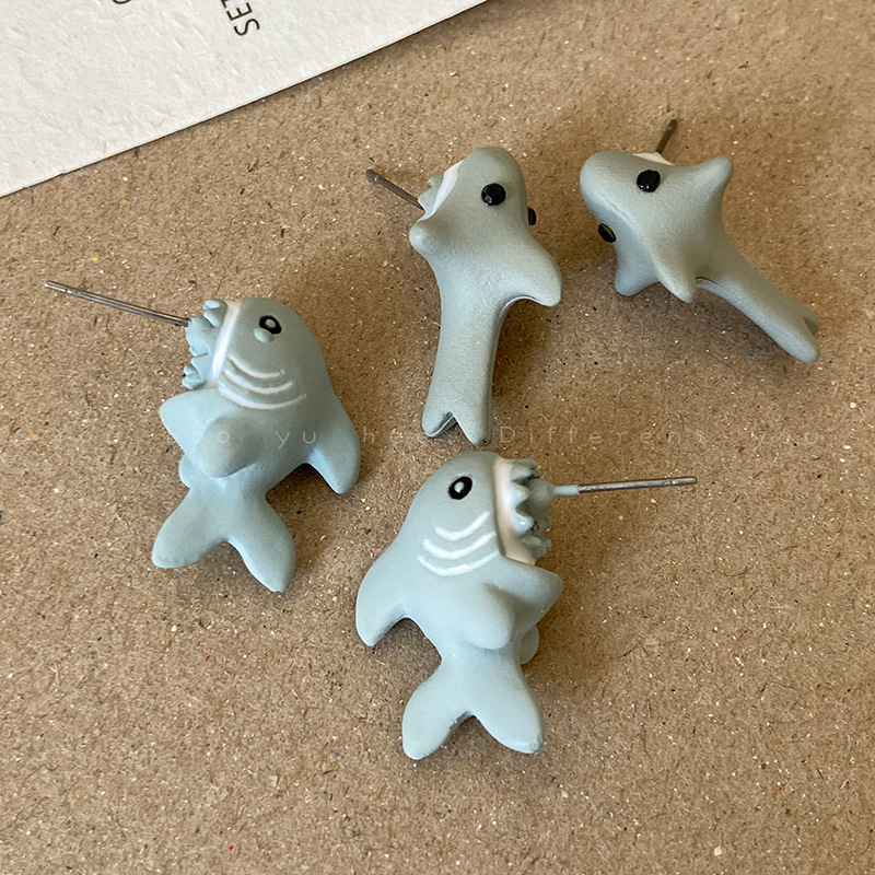Ear Studs Classification 1 Pair Cute Funny Dog Dinosaur Shark Enamel Copper Ear Studs