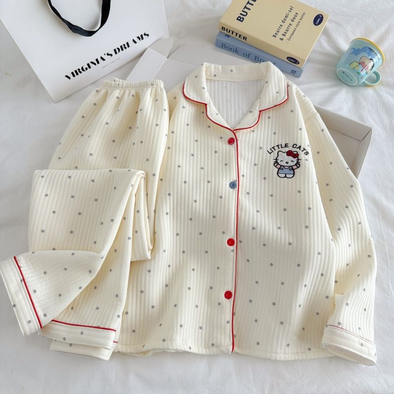 Algodón de aire al por mayor transfronterizo pijama intercalado de mujeres otoño invierno calentamiento algodón intercalado grueso cardigan dulce ropa de casa a cuadros