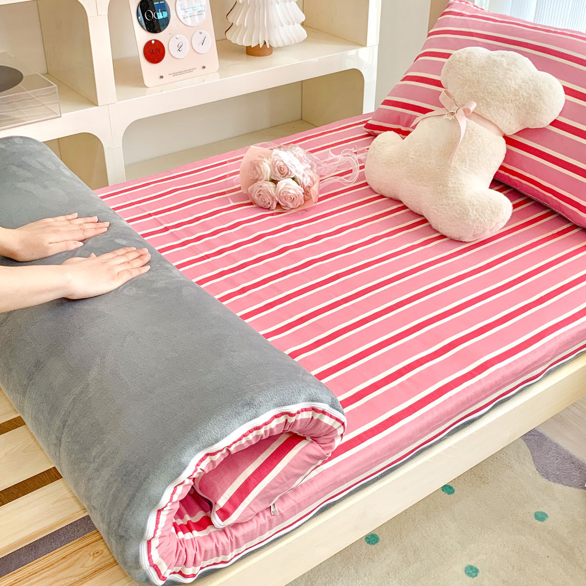 Colcha de cama de algodón de una sola pieza cubierta de cama individual de algodón para dormitorio de estudiantes cubierta protectora de colchón para niños con todo incluido disponible de doble cara