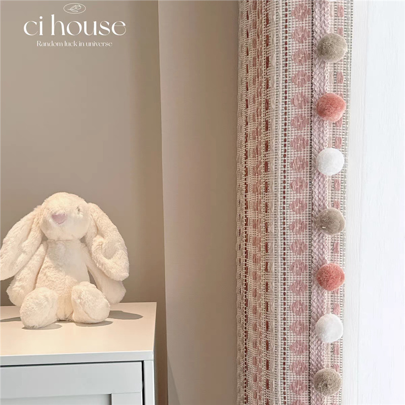 Fair Isle Curtains Dopamine Stripes French Princess Style Girls' Bedroom Children's Room Semi-Blackout Cotton Linen New Model