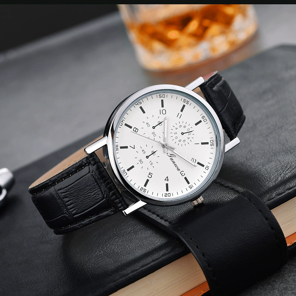 Quartz men's watch, classic style, PU strap, 38 mm dial