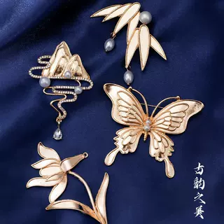 螺钿胸针diy底胚 点翠仿烧蓝蝴蝶结胸针素胚底托古风大鱼手工材料