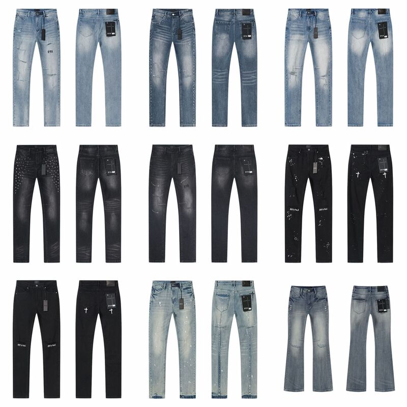 Cross-Border Trendy Brand Rta R+A Washed Vintage Distressed Embroidered Letter Heavy-Duty Skinny Jeans Long Pants for Men and Women Cross-Border Trendy Brand Rta R+A Washed Vintage Distressed Embroidered Letter Heavy-Duty Skinny Jeans Long Pants for Men and Women