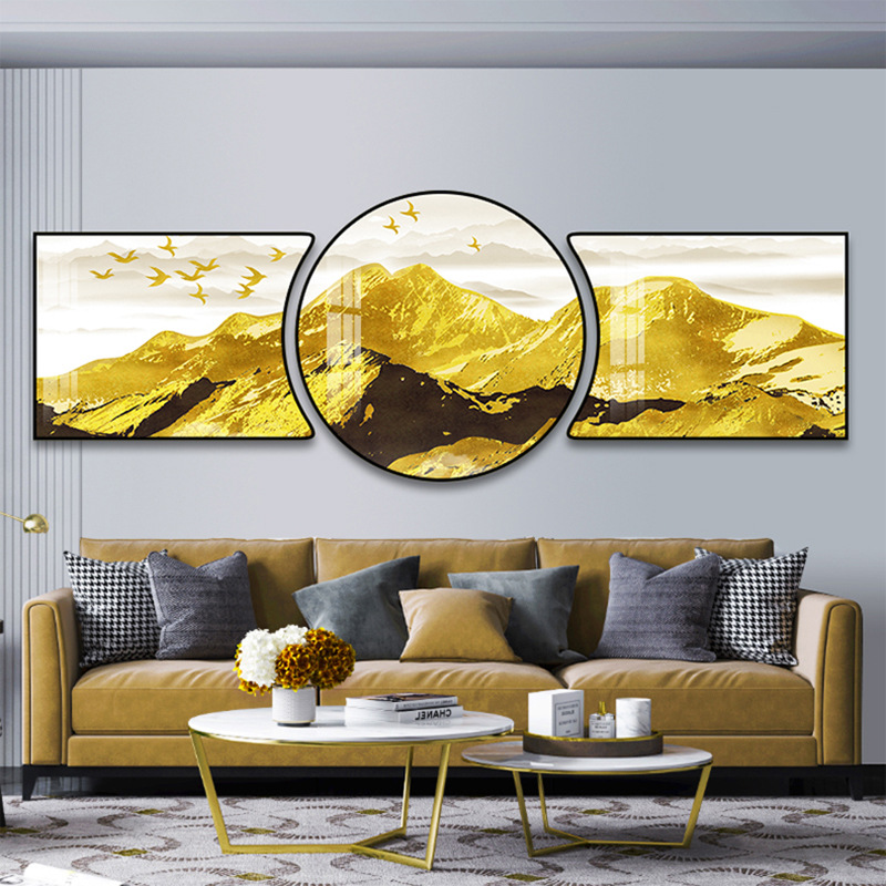 客厅壁画挂画沙发背景墙装饰画现代简约大气背靠金山风景画三联画-阿里巴巴