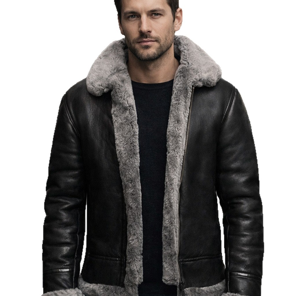 Imitation fur coat nórdico invierno imitación piel chaqueta hombre de longitud media cremallera cuello de piel PU abrigo