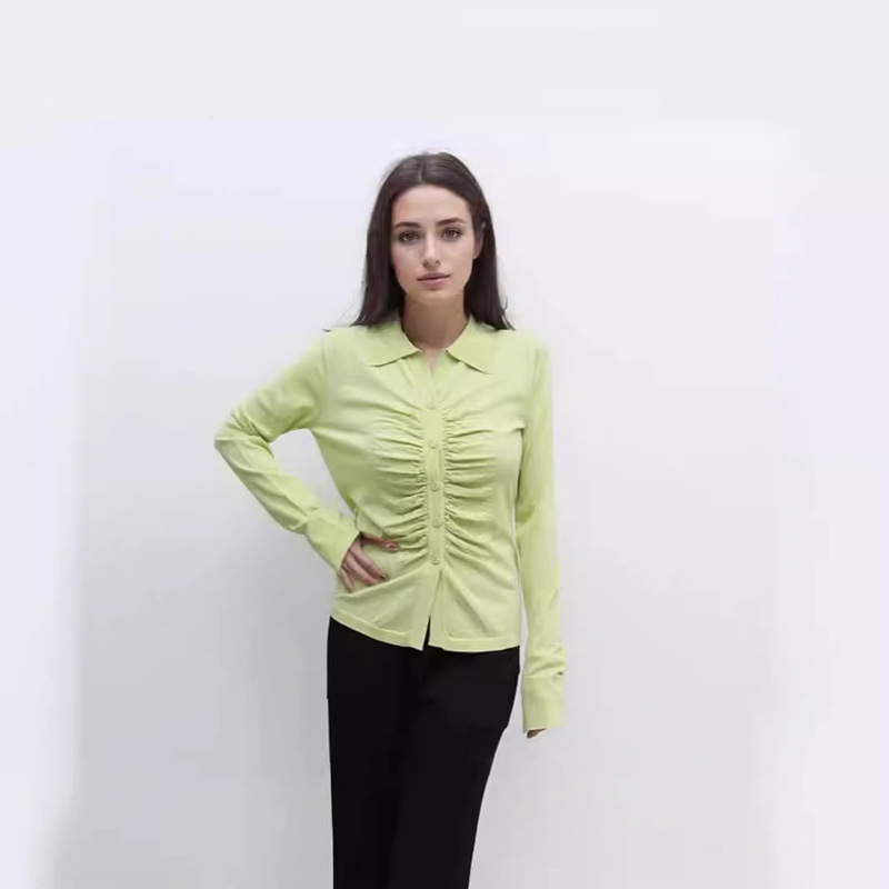 2024 New Summer Elegant Collar Loose Solid Color Long Sleeve Top Women's Coat V-Neck Sweater Cardigan Women