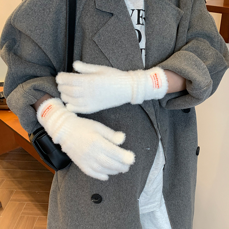 Japanese Cute Plush Gloves Women's Winter Warm Cold-proof Long Gloves Touch Screen Christmas Snow Atmosphere