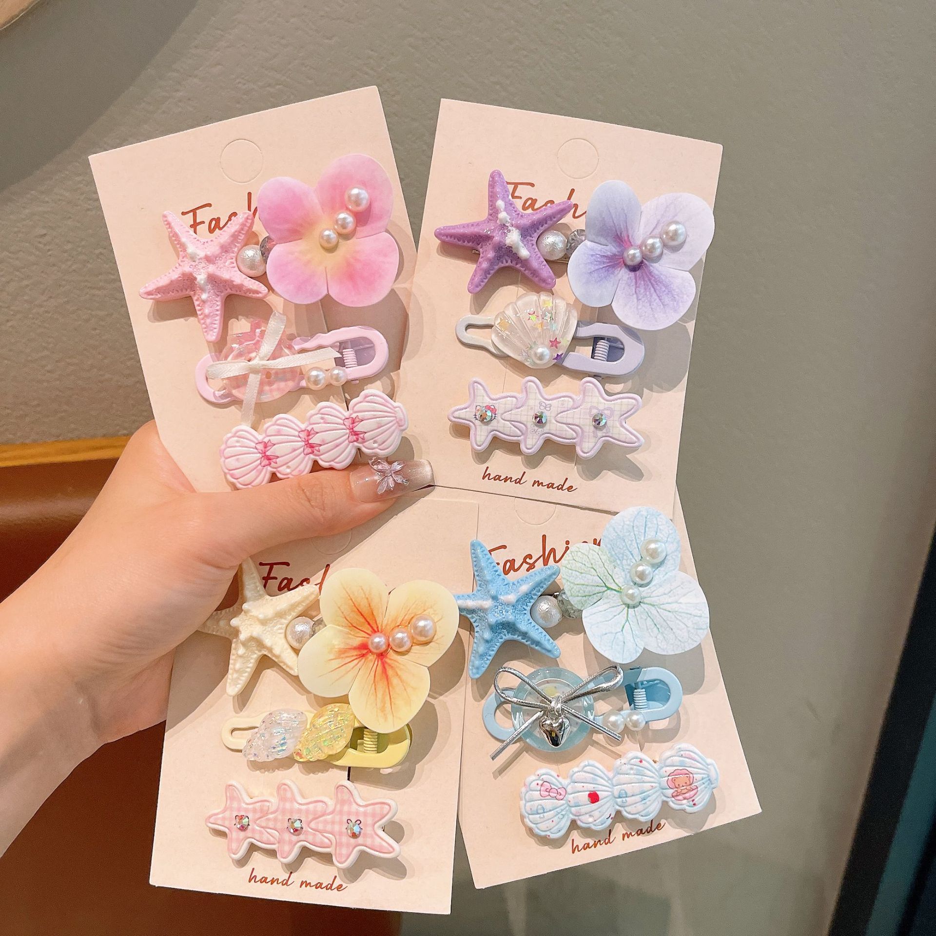 Orquídea de mariposa flores niños clip de boquilla conchas estrellas de mar pinzas de borde clip super hadas clip de cabello para niñas adornamiento para el cabello