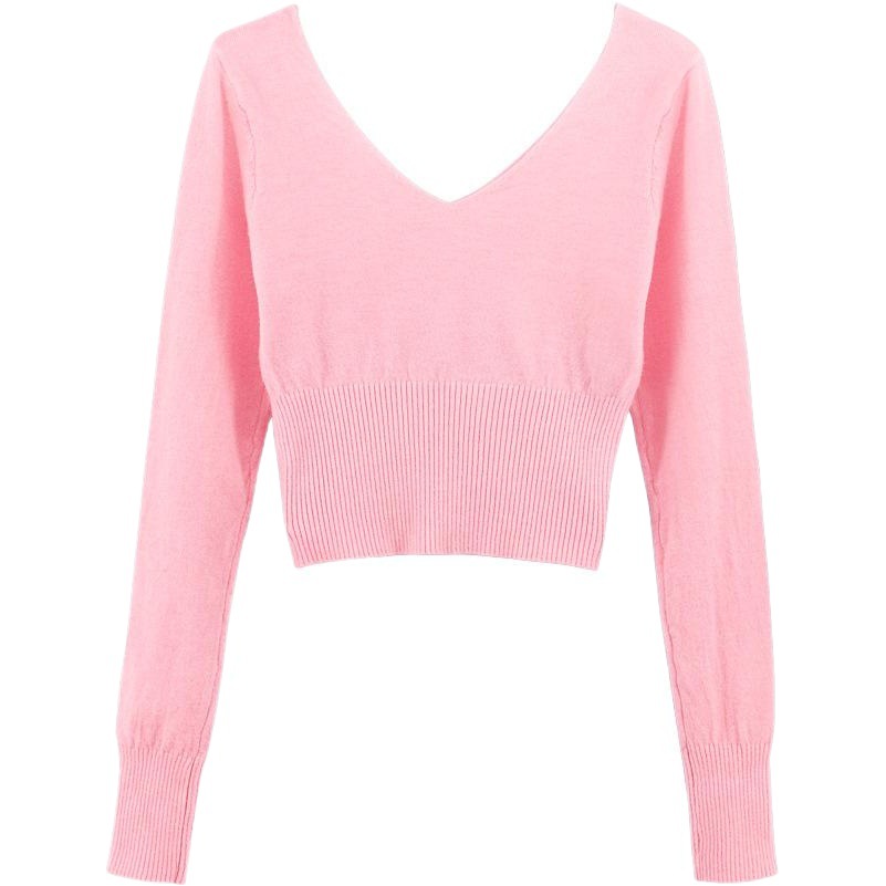 Suéter de baile para niños de manga larga de otoño e invierno engrosada práctica de baile ropa de cintura alta con cuello en V Rosa capa exterior pullover
