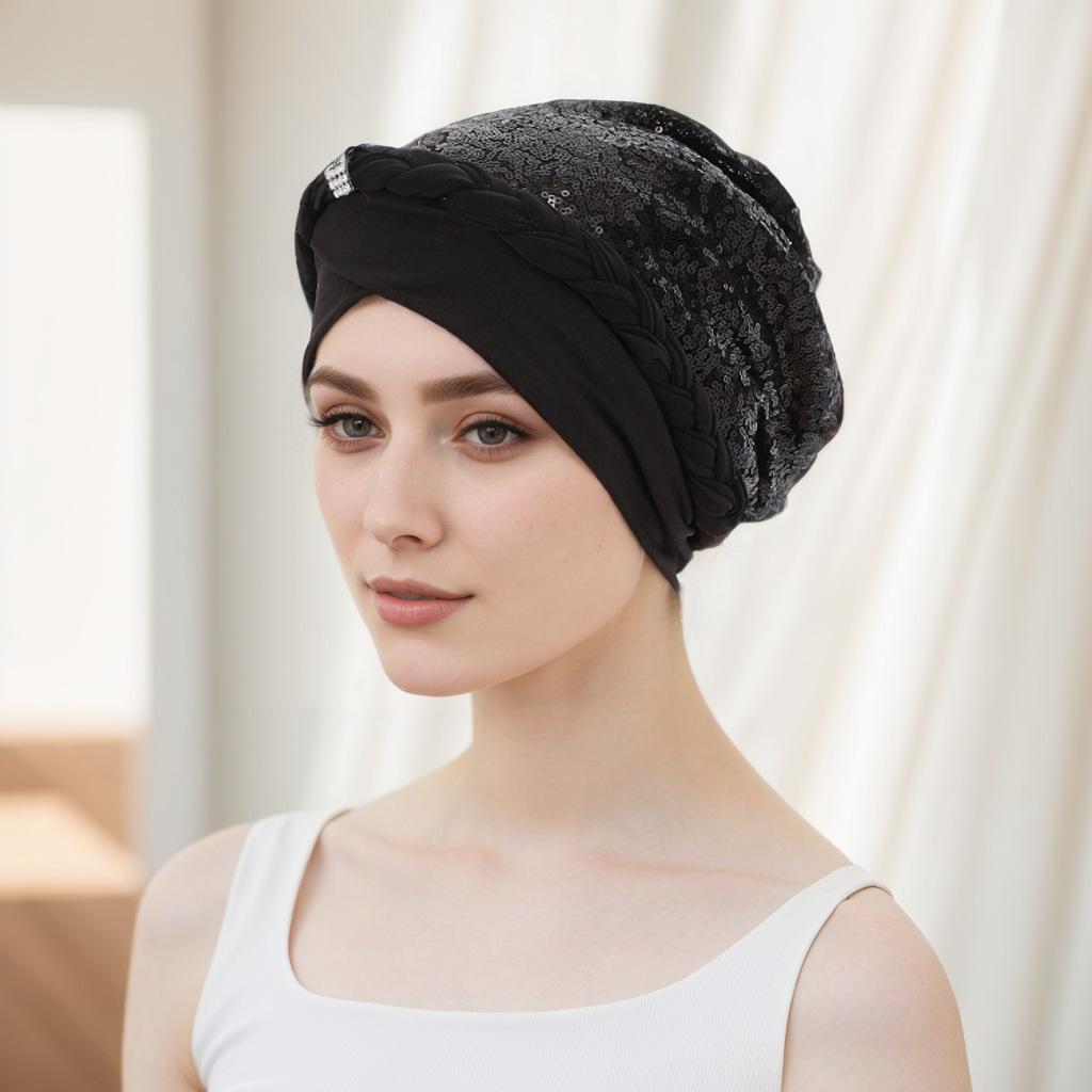 Muslim hat Milk silk with sequin braid hat Muslim hat Indian hat_voghion.com