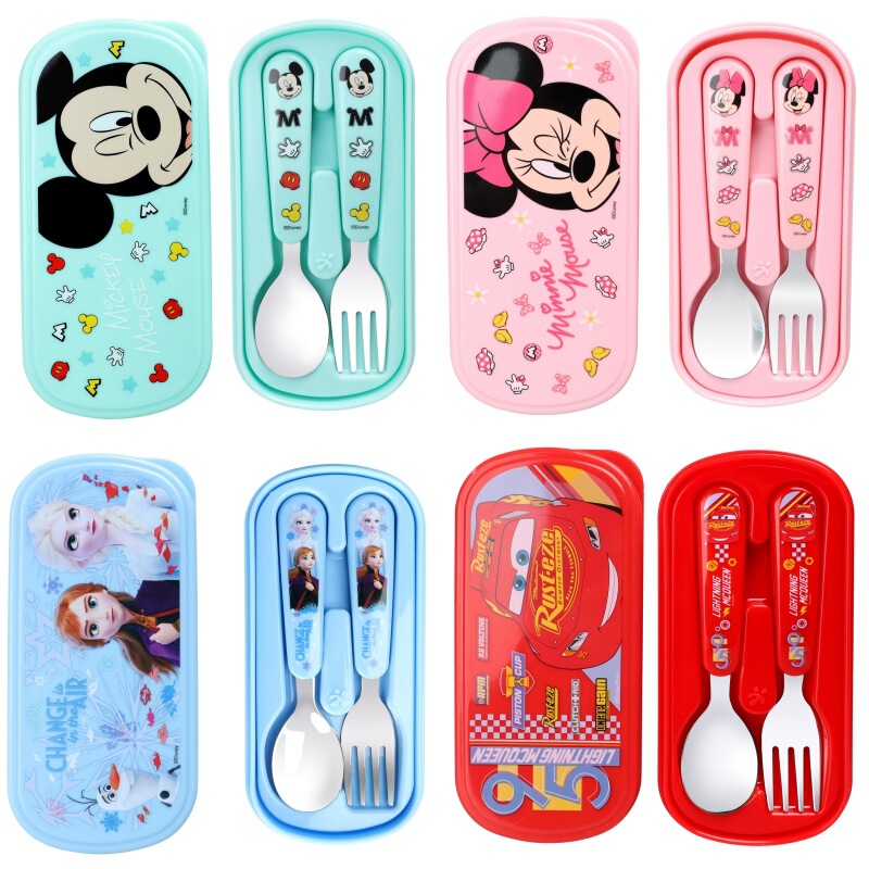 Disney Baby 304 Stainless Steel Tableware Spoon Fork suit Baby Tableware Children Princess Mickey Aisha