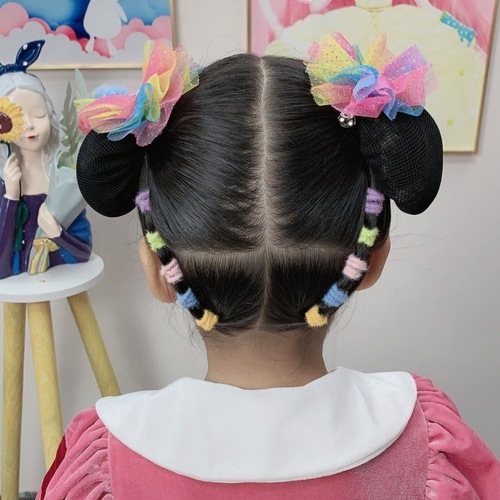 Children's high-looking flower hairdo artifact girls' hairpins gradient colorful mesh star balls hair net hair accessories