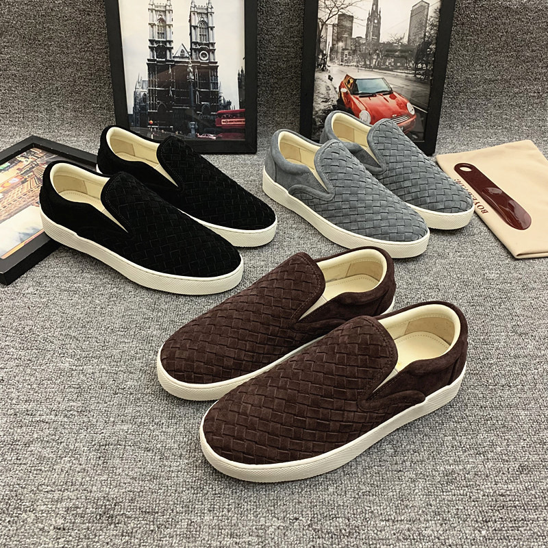 Summer Boye.Bv.Dg Men's Shoes European Station Nubuck Leather Woven Breathable Casual Loafers Slip-On Driving Shoes
