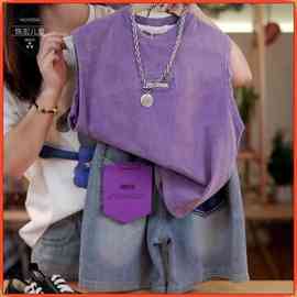 儿童背心牛仔短裤套装2025夏季新款中小童潮流时尚韩版无袖T套装