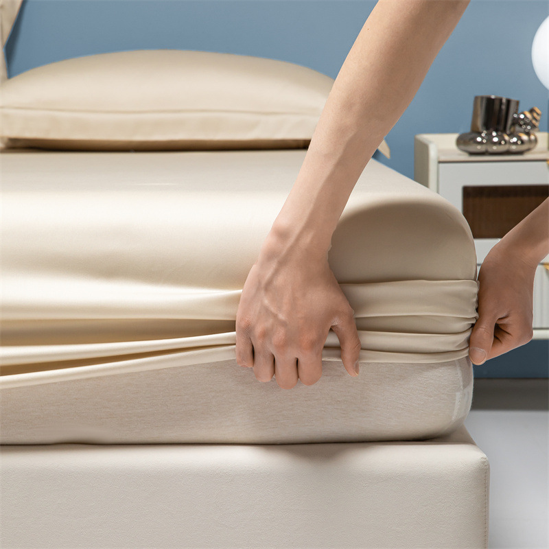Juego de Sábanas Ajustables Tencel de una Pieza, Color Sólido, Protector de Colchón, Cubrecama Antipolvo, Refrescante para Verano, Transpirable, Juego de Tres Piezas Elevadas