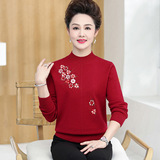 中老年女装秋冬针织衫时尚绣花长袖妈妈装半高领保暖毛衣打底衫女，女装针织衫/毛衣，妃慕昵服饰