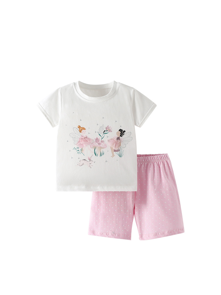 Malwee niñas de manga corta verano nuevo estilo europeo y americano niños pequeños y medianos cuello redondo pantalones cortos de manga corta niños casuales de dos piezas