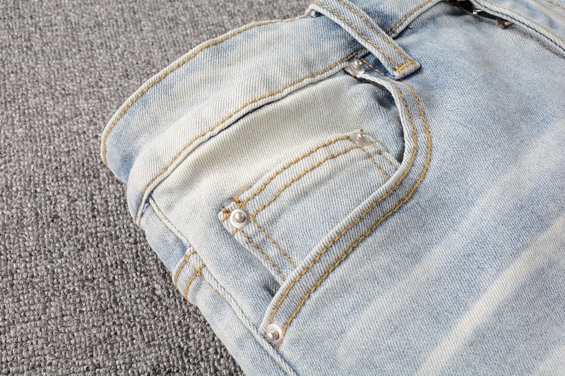 High Street Chiu zbrusu nový re-wash nůž řezané otvory v žebrák nálepka elastické slim-fit džíny muže_voghion.com
