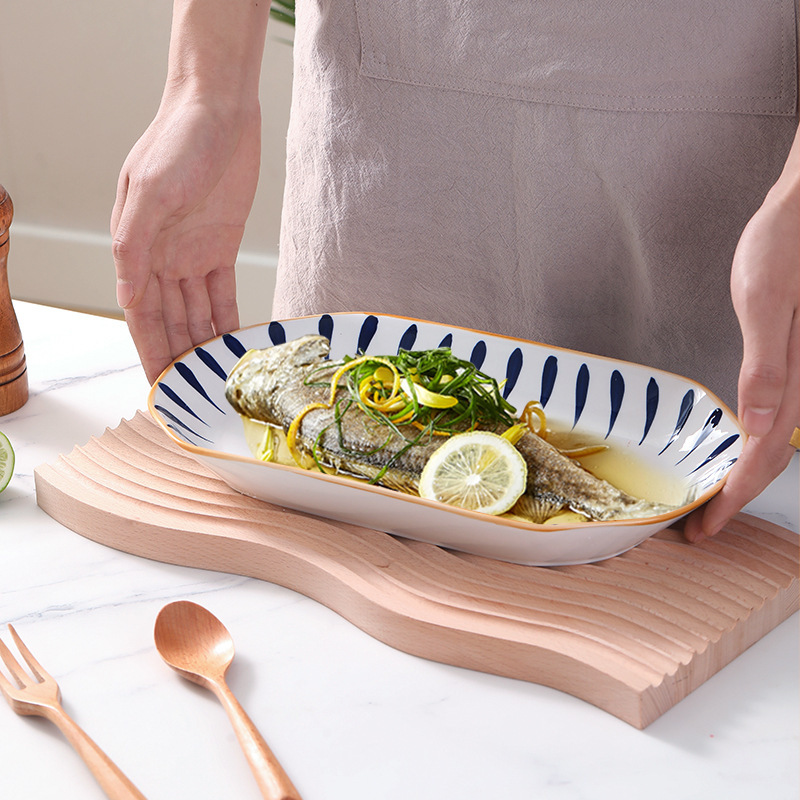 Japanese Style Household Nordic Style Green Yao Series Ceramic Cut-off Fish Plate Boiled Fish Plate Dumpling Plate Microwave Japanese Style Household Nordic Style Green Yao Series Ceramic Cut-off Fish Plate Boiled Fish Plate Dumpling Plate Microwave