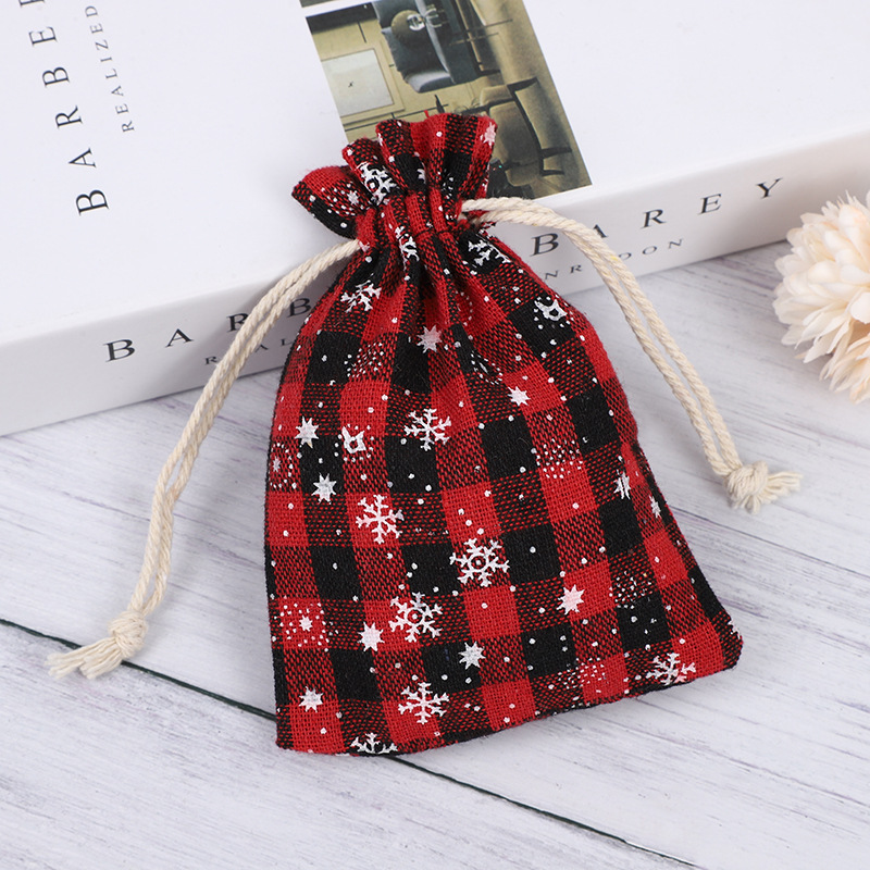 圣诞格子棉布袋批发棉布束口抽绳小布袋圣诞礼物糖果包装袋印logo