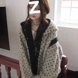 可爱爱心连帽棉服减龄2025新款宽松外套羊羔双面穿上衣棉袄