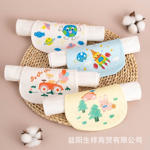 Baby gauze cotton sweat-absorbent towel kindergarten pad sling children's class A cartoon 4/6 layer sweat-proof towel factory wholesale
