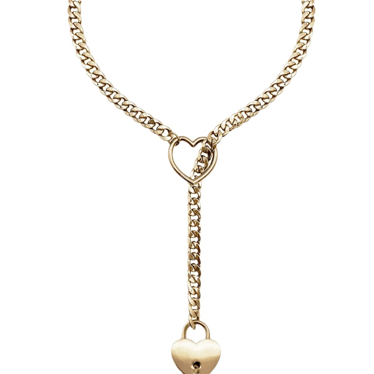 Collar Lina Girl Brass chapado en oro auténtico, de gran venta, con diseño cruzado, anillo de moda en forma de corazón, estilo punk, rock, cubano, largo._voghion.com