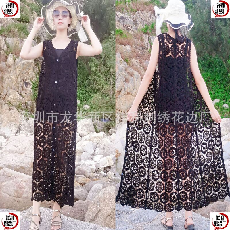 Korean style knitted vest vest dress long shawl women's heavy work crocheted hollow retro artistic waistcoat cardigan coat