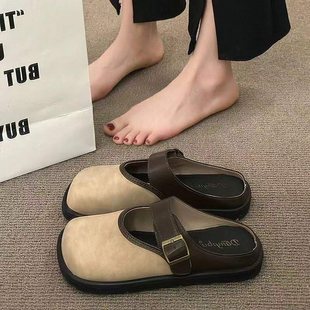 Maillard Retro Toe-Toe Slippers for Women Summer New Birkenstock Shoes Fashionable Square-Toe Lazy Mule Shoes Half Slippers