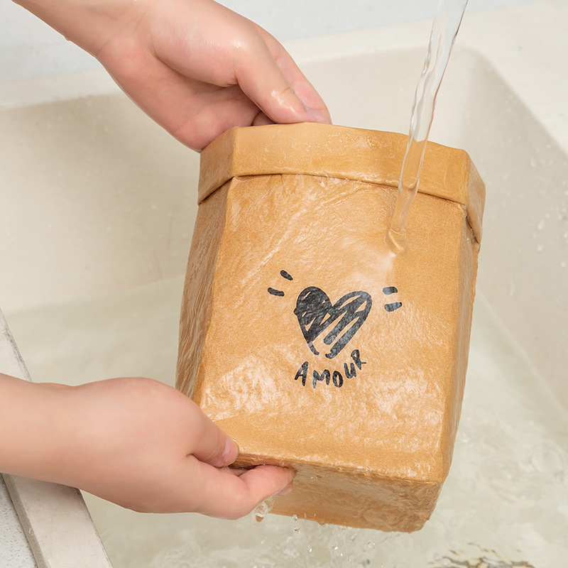 Space-Saving Washable Kraft Paper Bag Storage Bag Refrigerator Storage Desktop Organization Thickeneded Large Waterproof Flower Pot