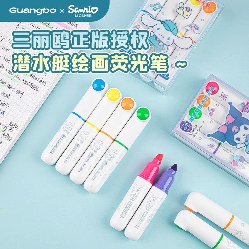 Хайлайтер Guangbo Sanrio Kurome, 4-цветный с косым наконечником, субмаринный дизайн