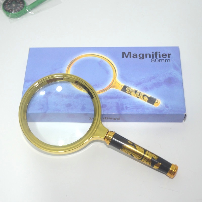 龙纹手柄80mm放大镜 老年人看书阅读便携式手持放大镜 户外取火镜