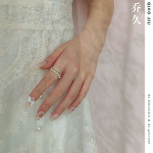 [乔久小额批发]韩版轻奢珍珠锆石双层可调节开口戒指女